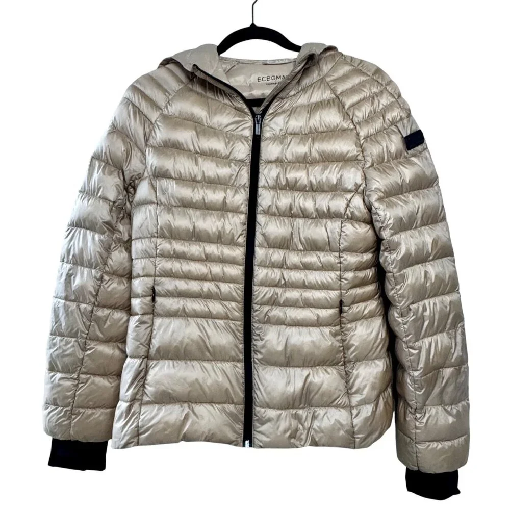 BCBG MAXAZRIA Champagne Puffer Jacket Womens S Hooded Packable Down BCBGMAXAZRIA - Picture 1 of 12